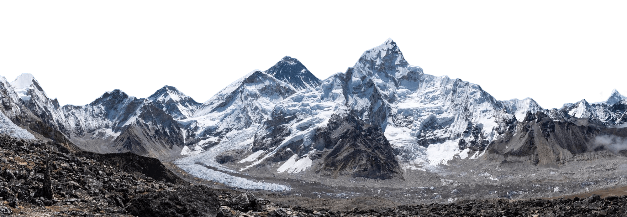 Panoramic view of the Khumbu Icefall and surrounding mountains