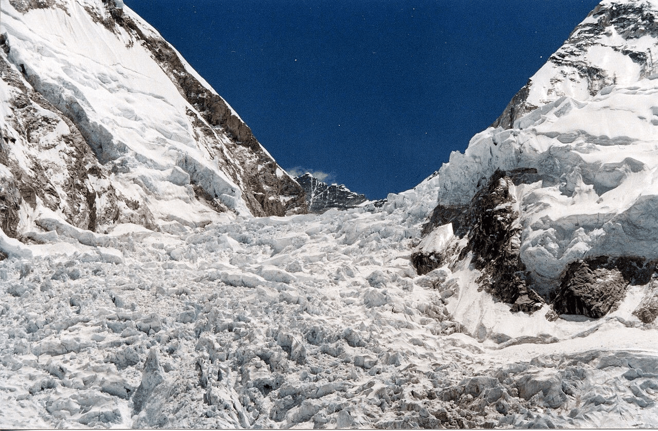 Broken glacier ice and seracs in the Khumbu Icefall